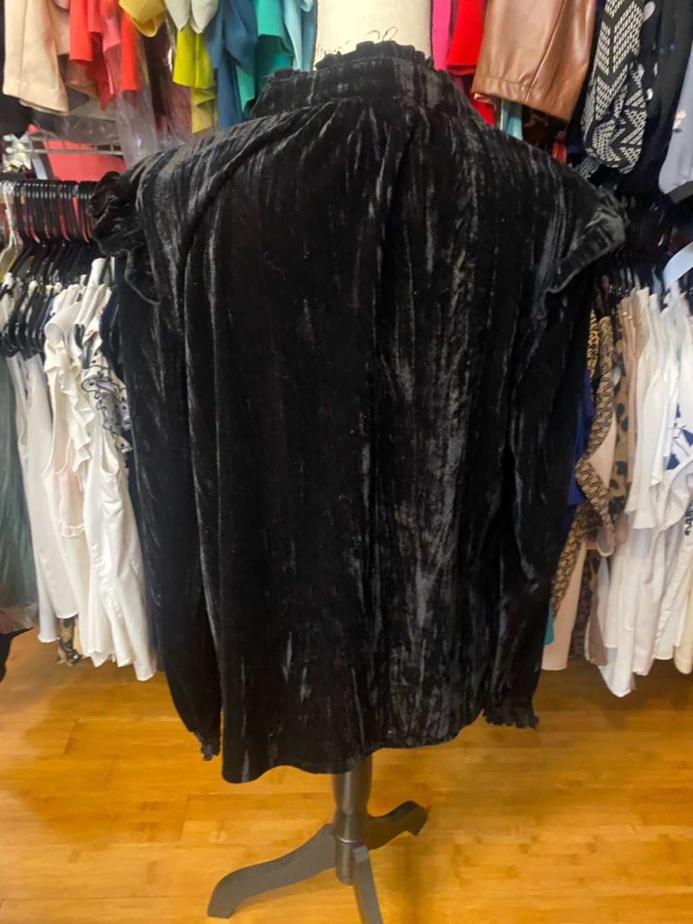 Wonderly Black Velvet Tassel Tie Peasant Top - Picture 5 of 5